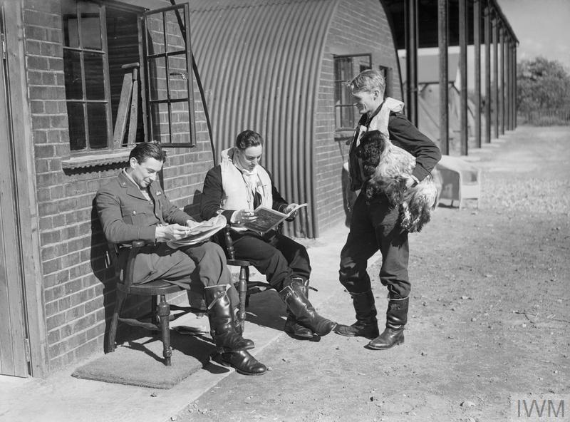 19 Squadron pilots outside their crew room at Fowlmere – this photograph was taken a few weeks after Flying Officer Coward was forced to abandon his aircraft.